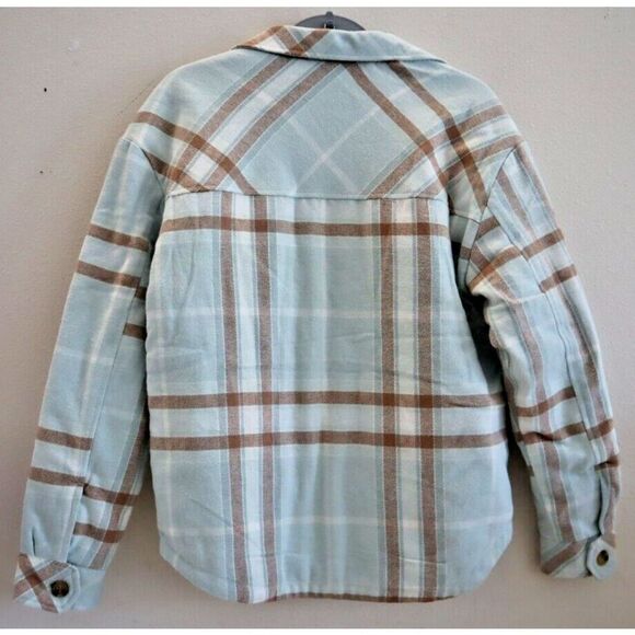 Aéropostale 8865 Women's Sz S Powder Blue Plaid Button Down Quilted Shacket - Picture 2 of 9